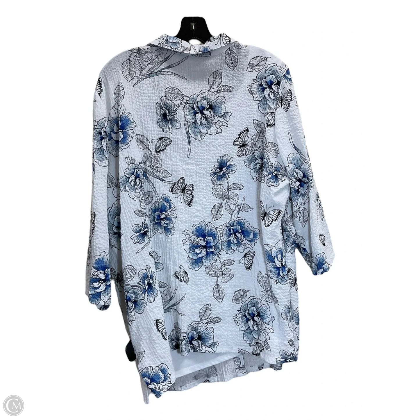 Blouse 3/4 Sleeve By Croft And Barrow In Blue & White, Size: 2x