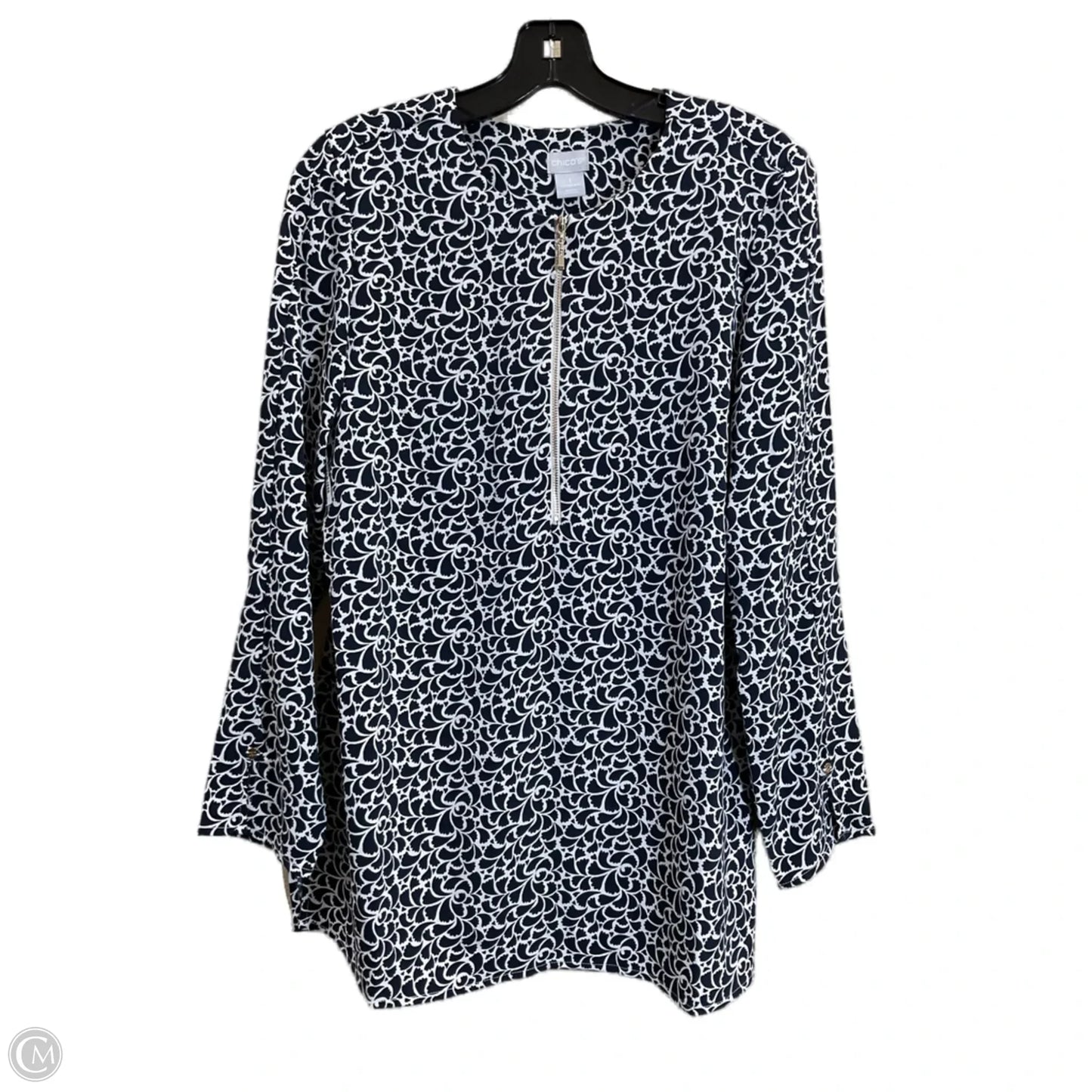 Top Long Sleeve By Chicos In Blue & White, Size: M