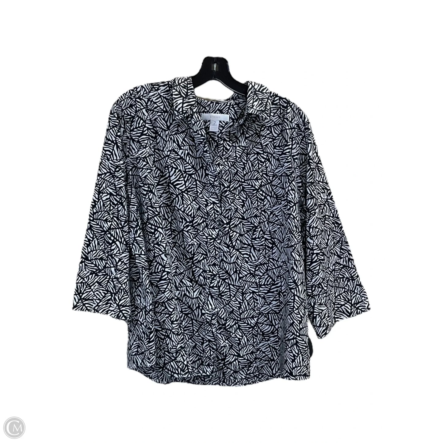 Blouse 3/4 Sleeve By Chicos In Black & White, Size: L