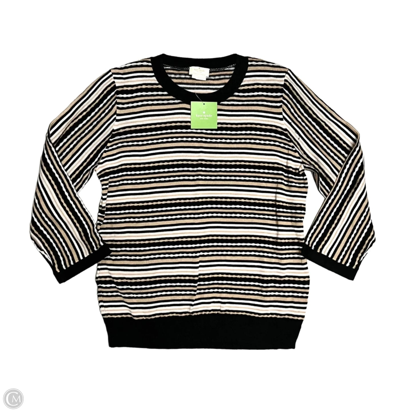 Sweater Cardigan Designer By Kate Spade In Black & Cream, Size: L