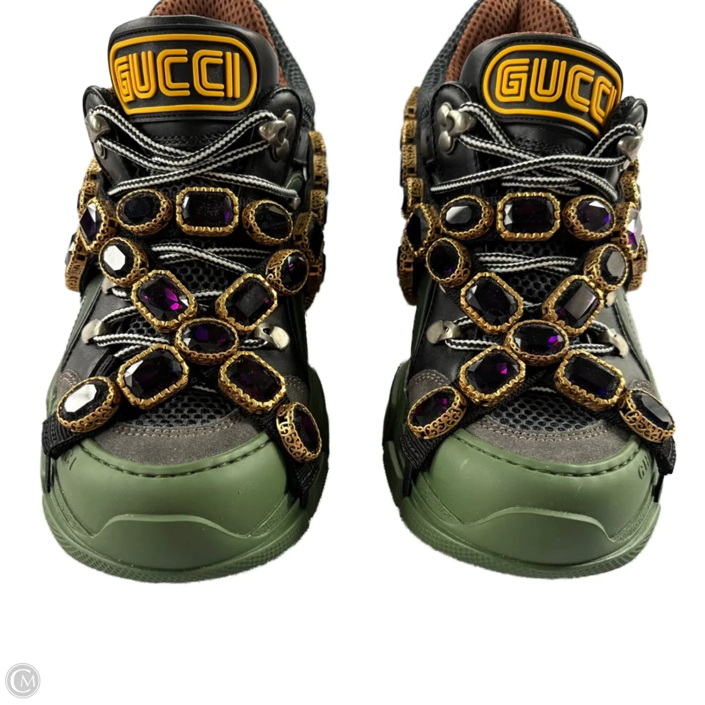 Shoes Luxury Designer By Gucci In Black & Green, Size: 5.5