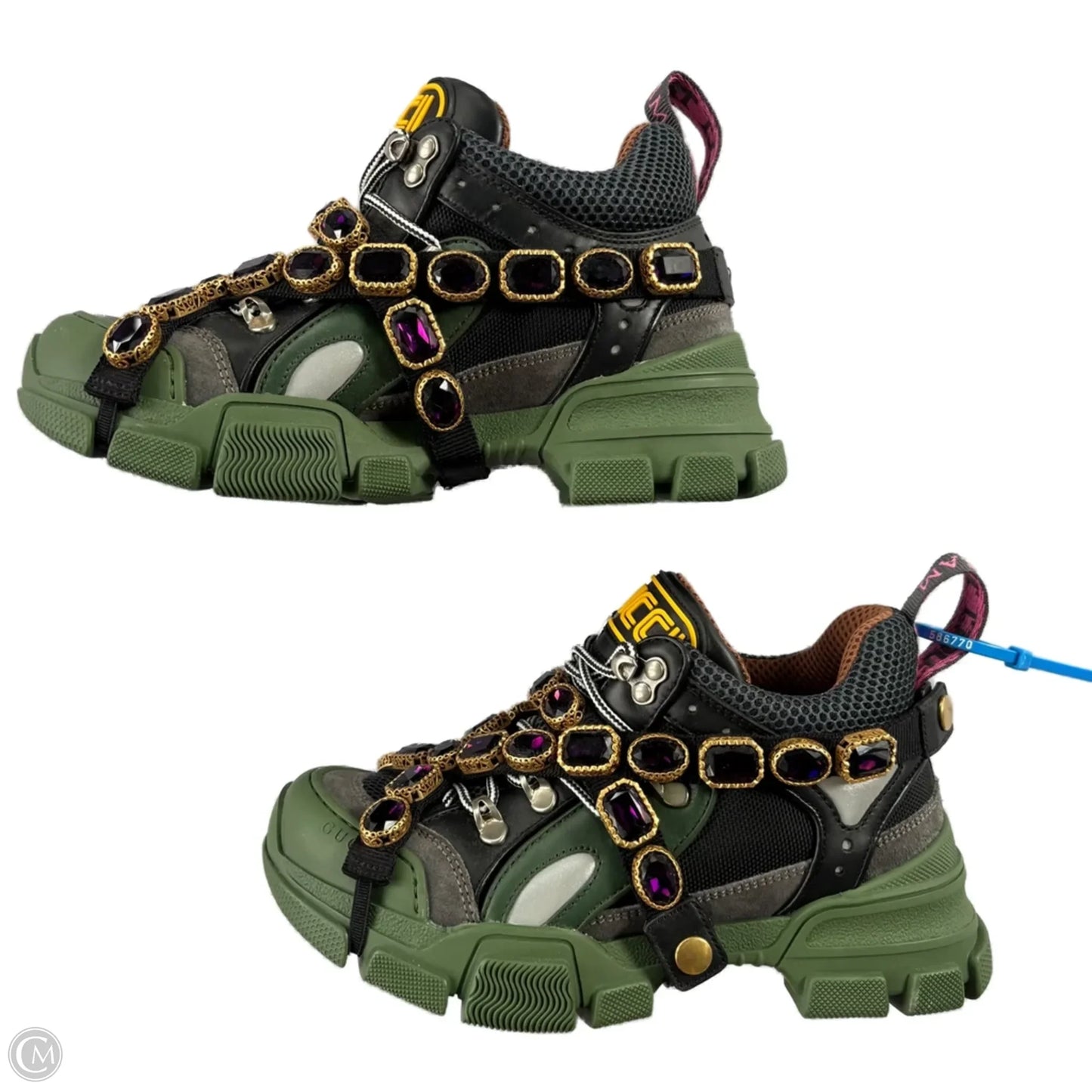 Shoes Luxury Designer By Gucci In Black & Green, Size: 5.5