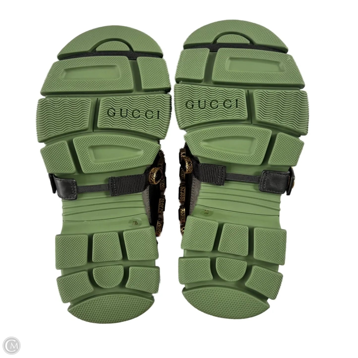 Shoes Luxury Designer By Gucci In Black & Green, Size: 5.5