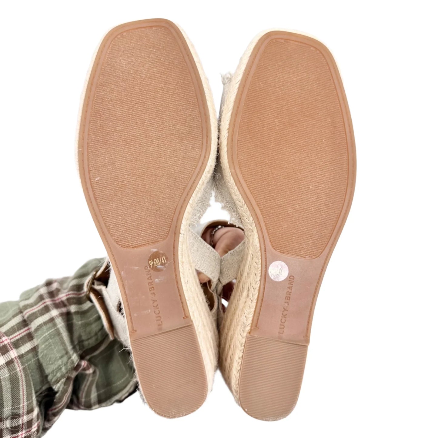 Sandals Heels Wedge By Lucky Brand In Taupe, Size: 9.5