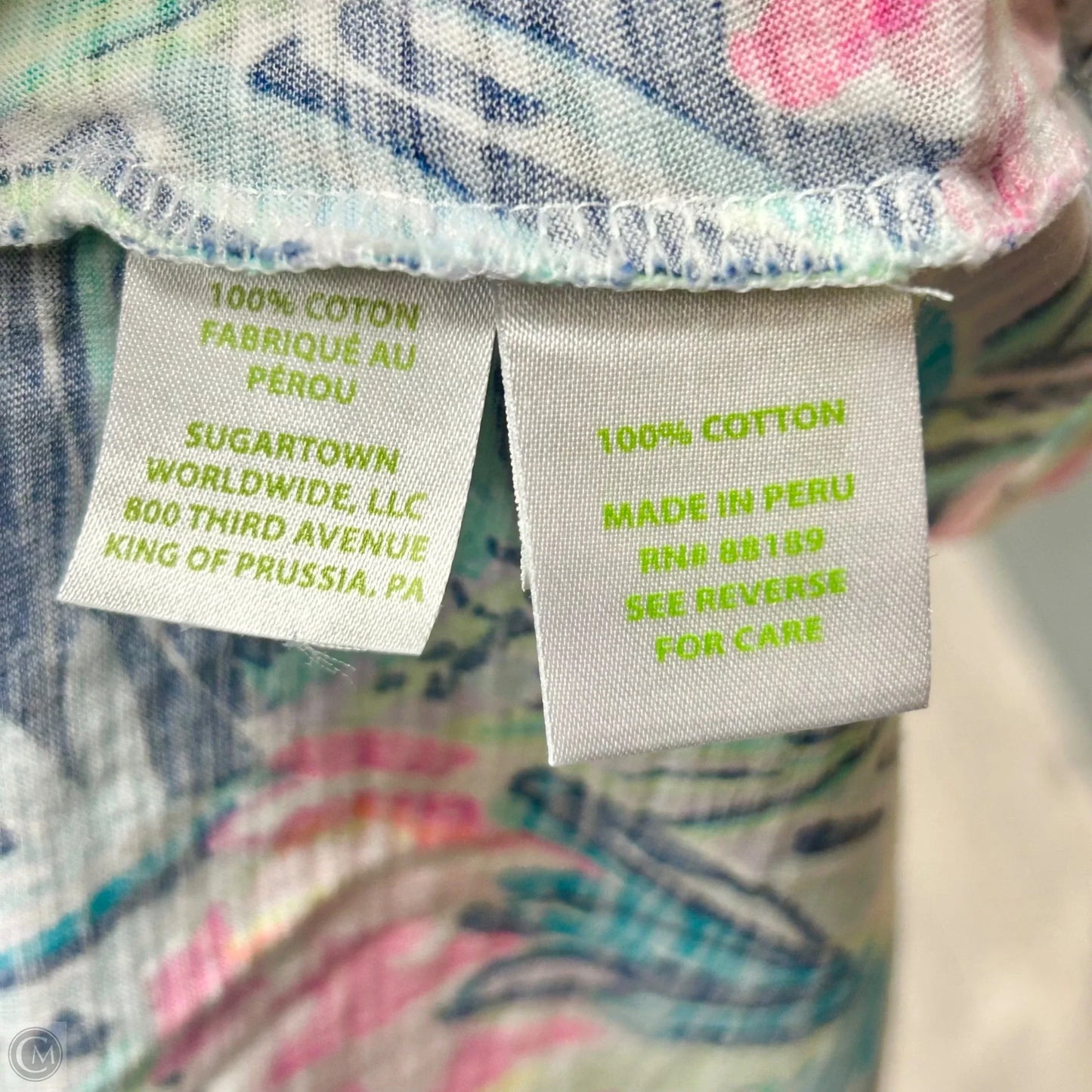 Top Short Sleeve Designer By Lilly Pulitzer In Blue & Purple, Size: S