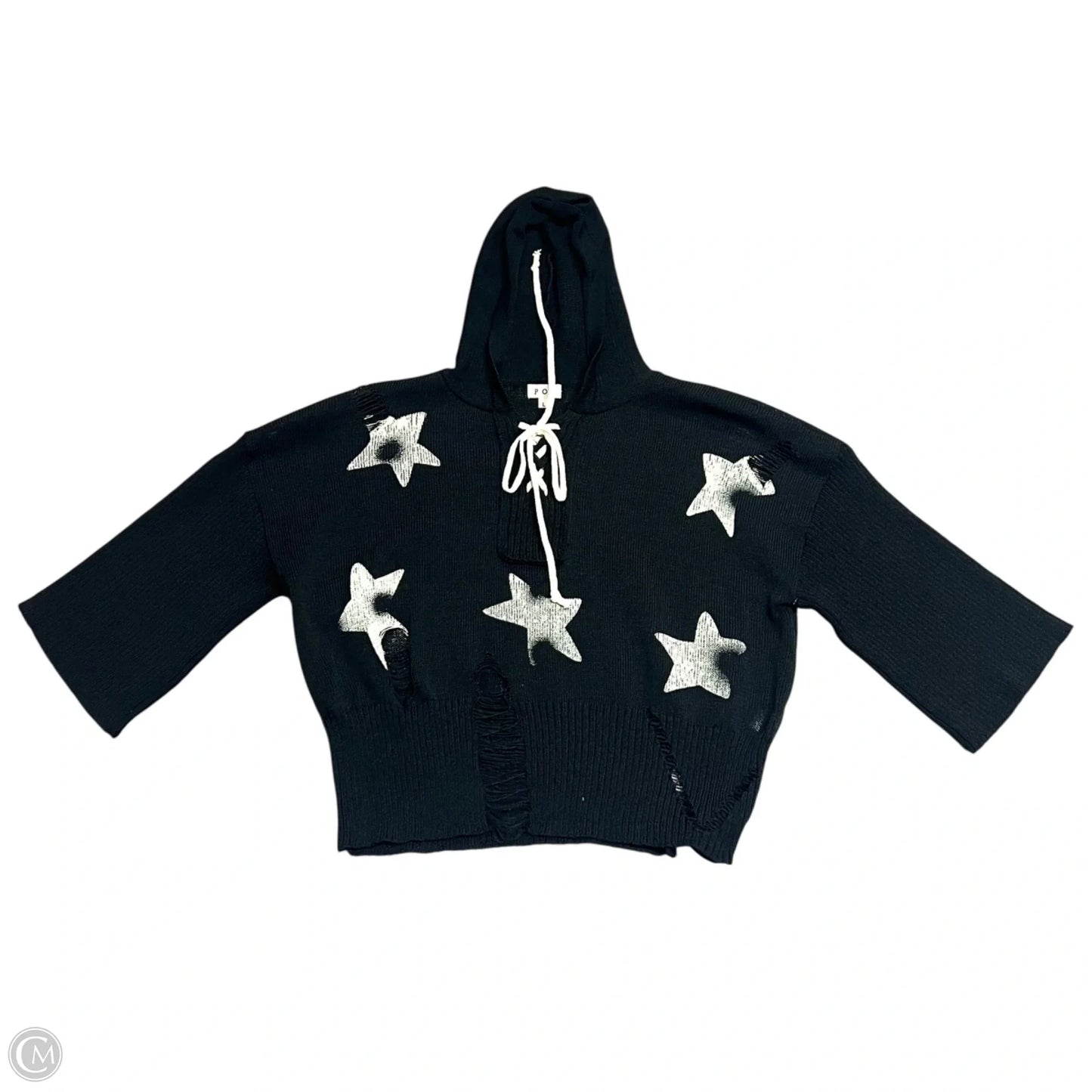Sweatshirt Hoodie By Pol In Black & Cream, Size: L