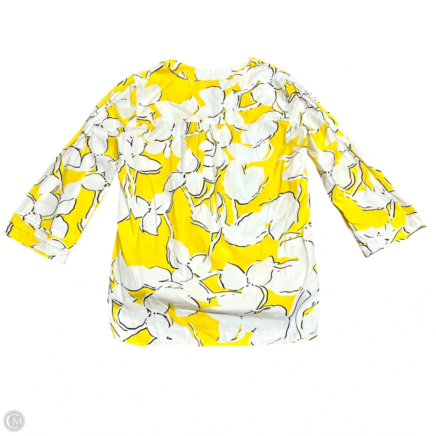Top 3/4 Sleeve Designer By Diane Von Furstenberg In White & Yellow, Size: S