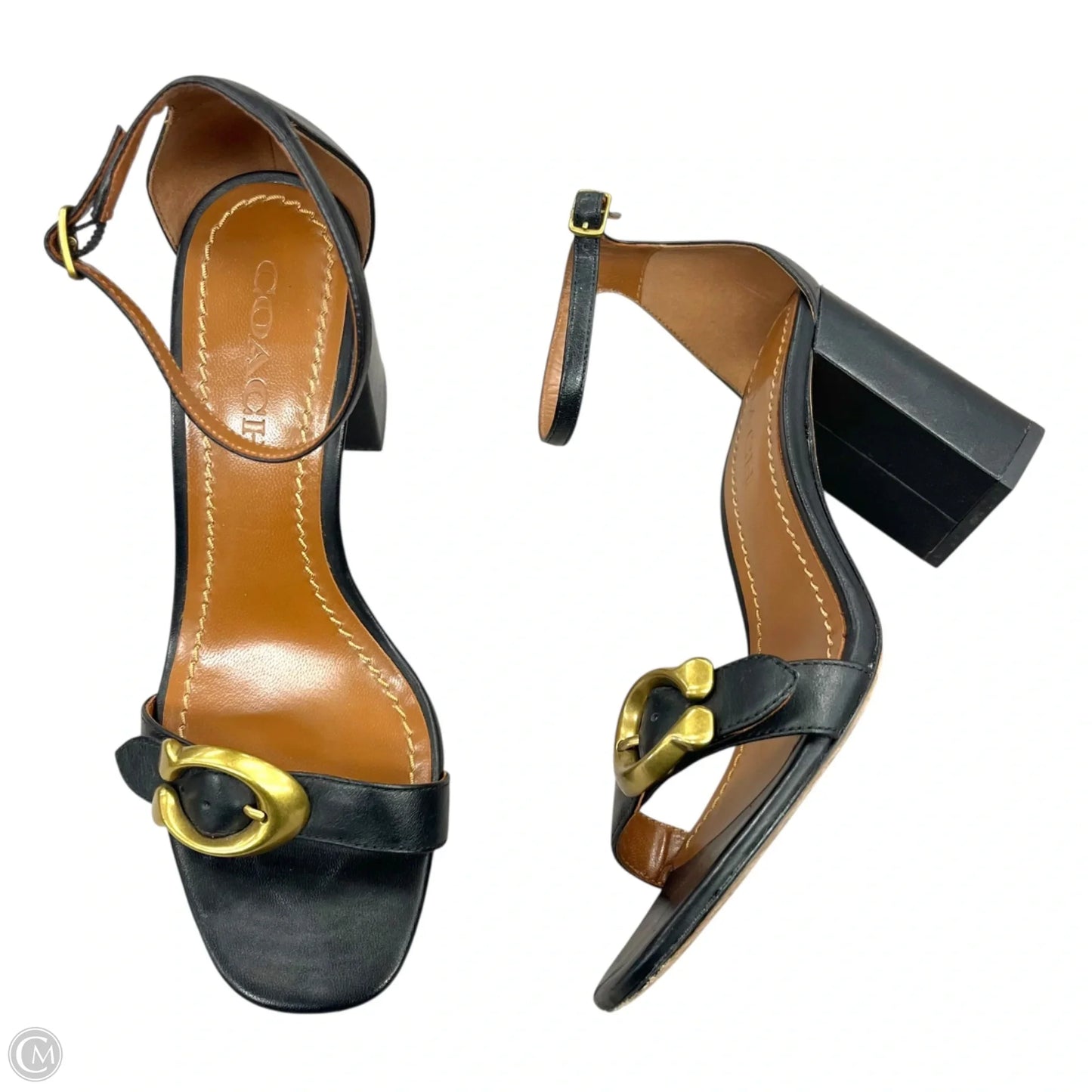 Sandals Designer By Coach In Black & Gold, Size: 7.5