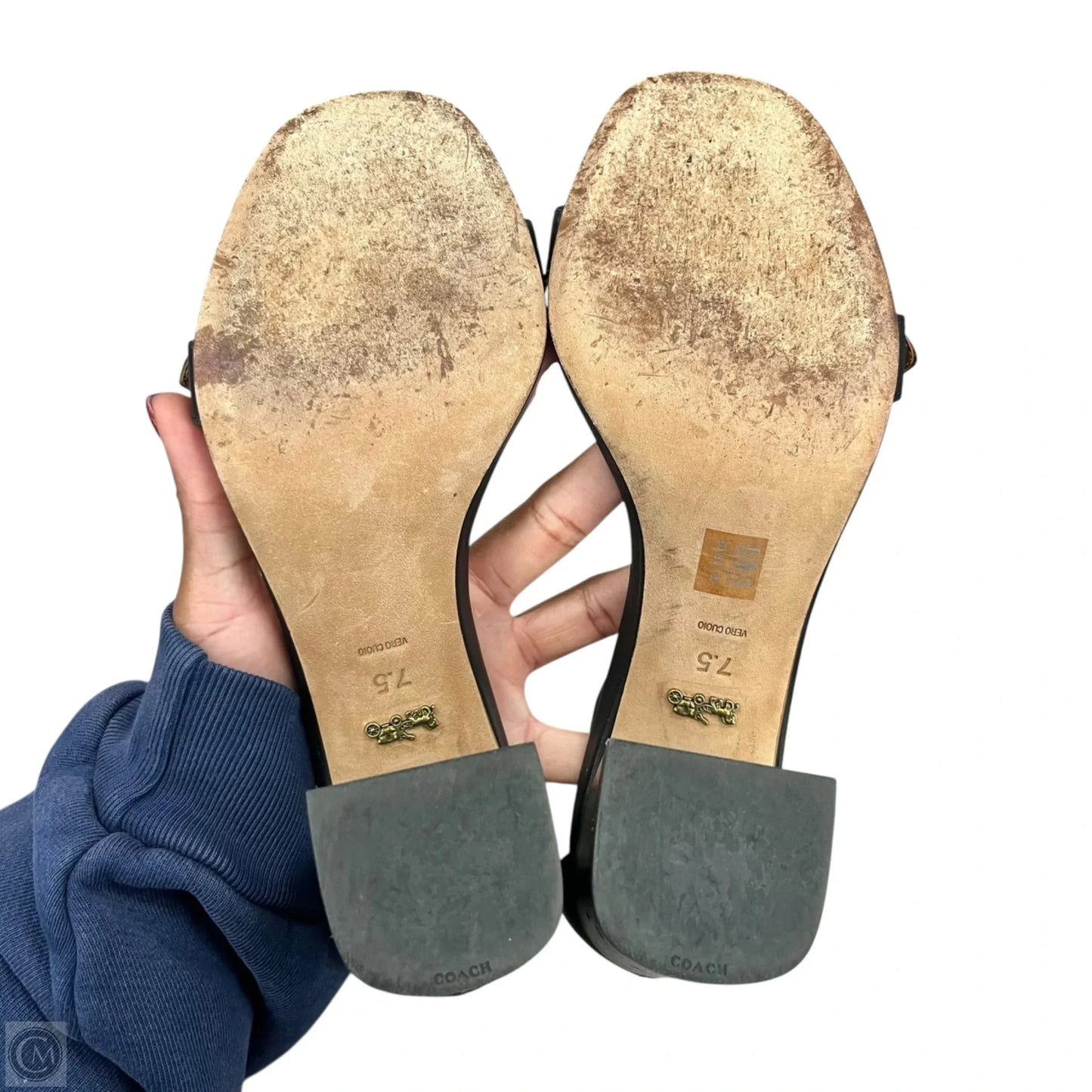 Sandals Designer By Coach In Black & Gold, Size: 7.5
