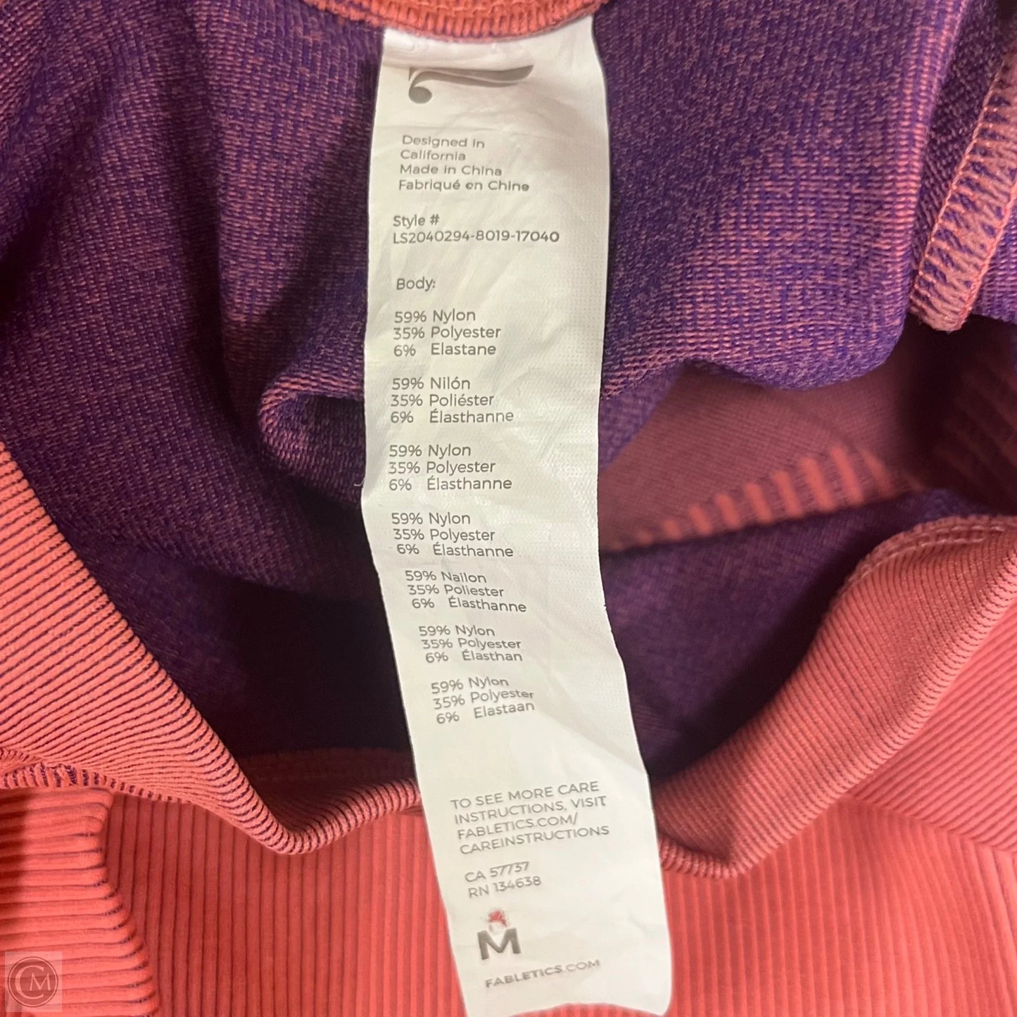 Athletic Top Long Sleeve Crewneck By Fabletics In Blue & Orange, Size: M