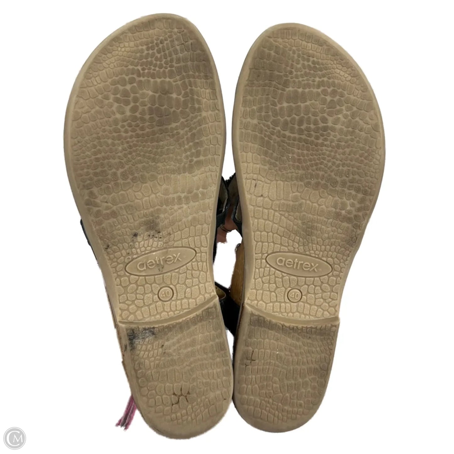 Sandals Flats By Aetrex In Black & Brown, Size: 9.5