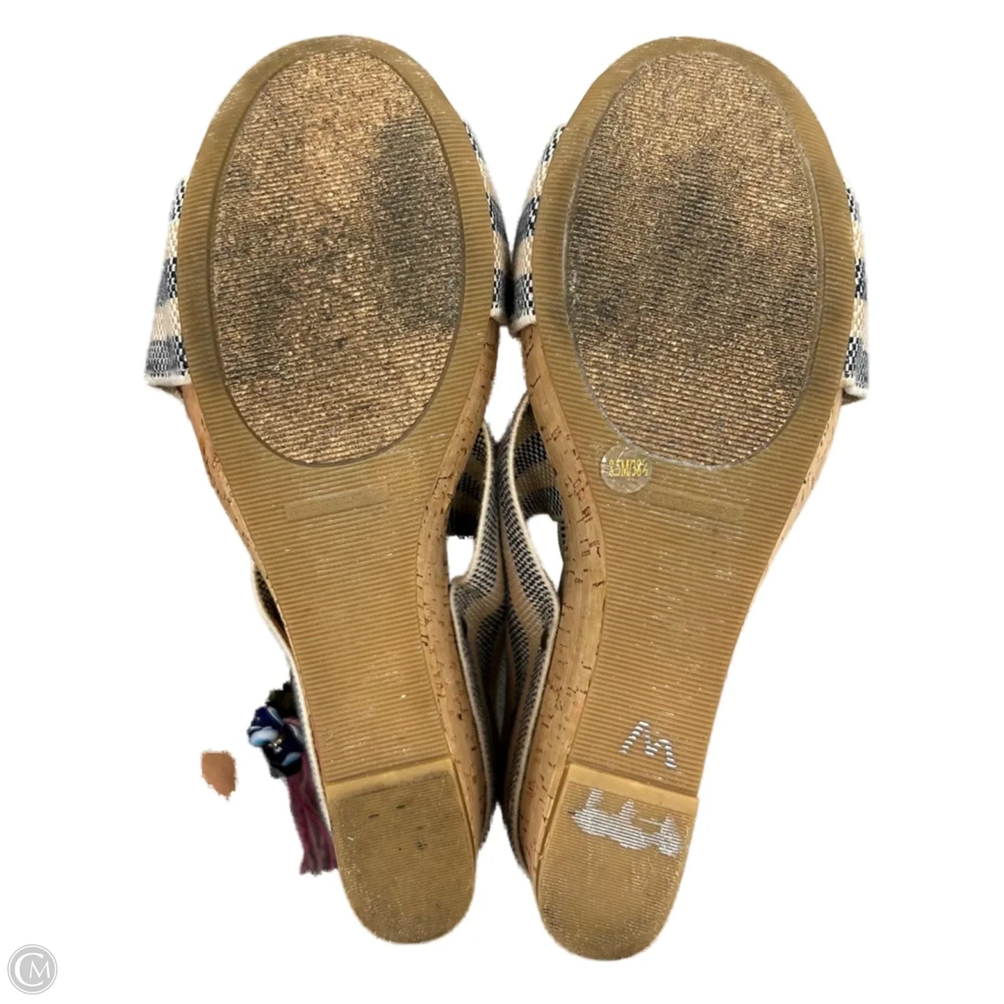 Sandals Heels Wedge By Lucky Brand In Blue & Cream, Size: 8.5