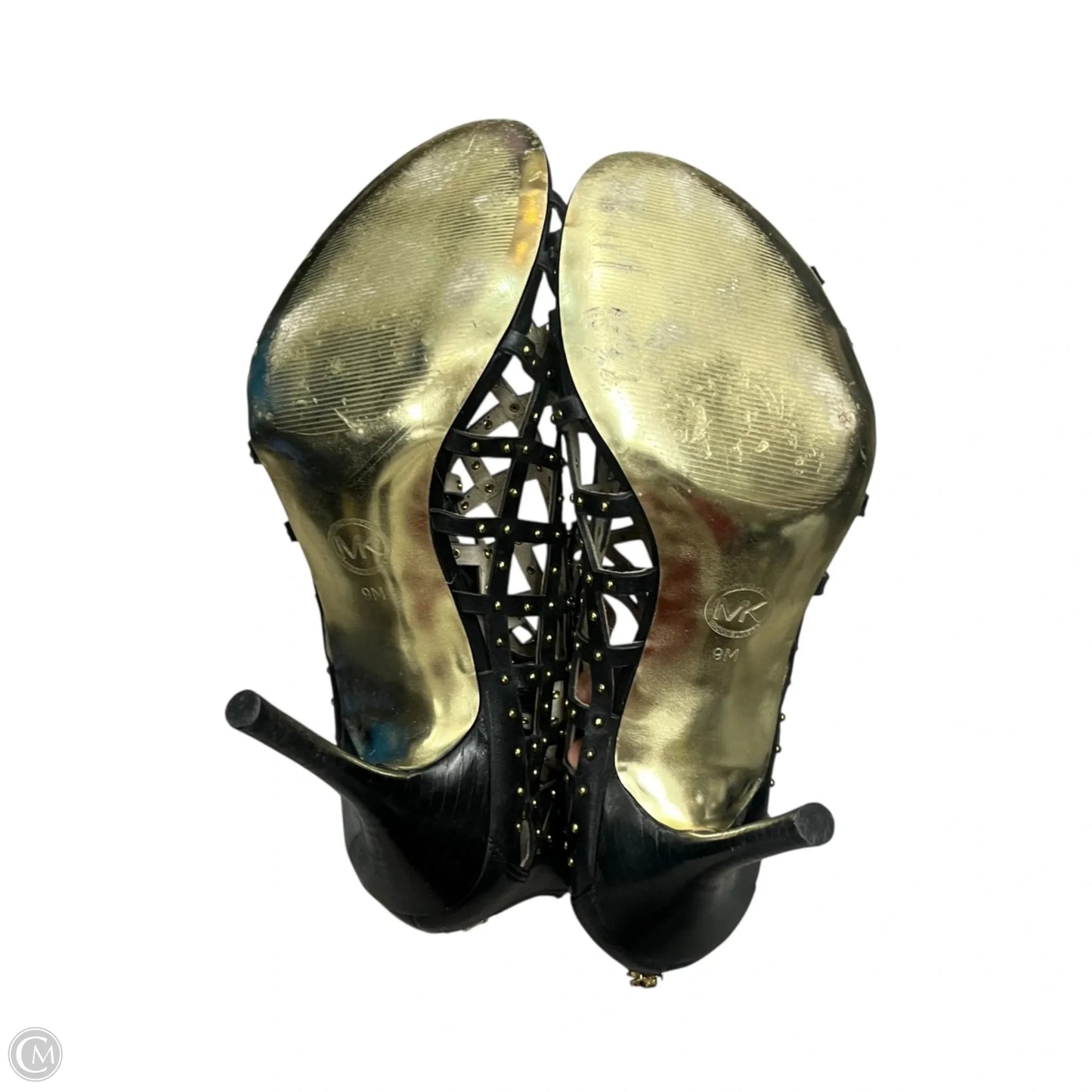 Sandals Heels Stiletto By Michael By Michael Kors In Black & Gold, Size: 9