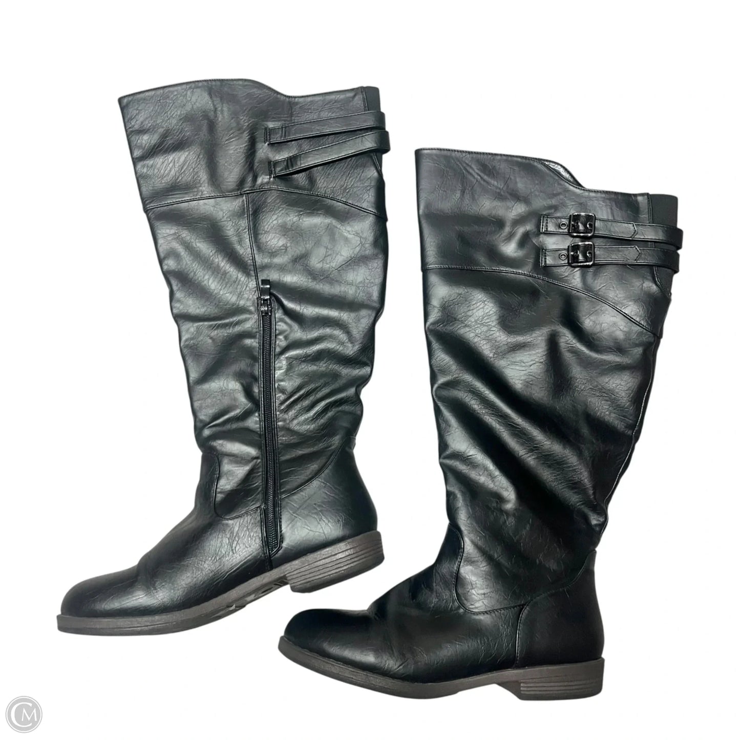Boots Mid-calf Heels In Black, Size: 9.5