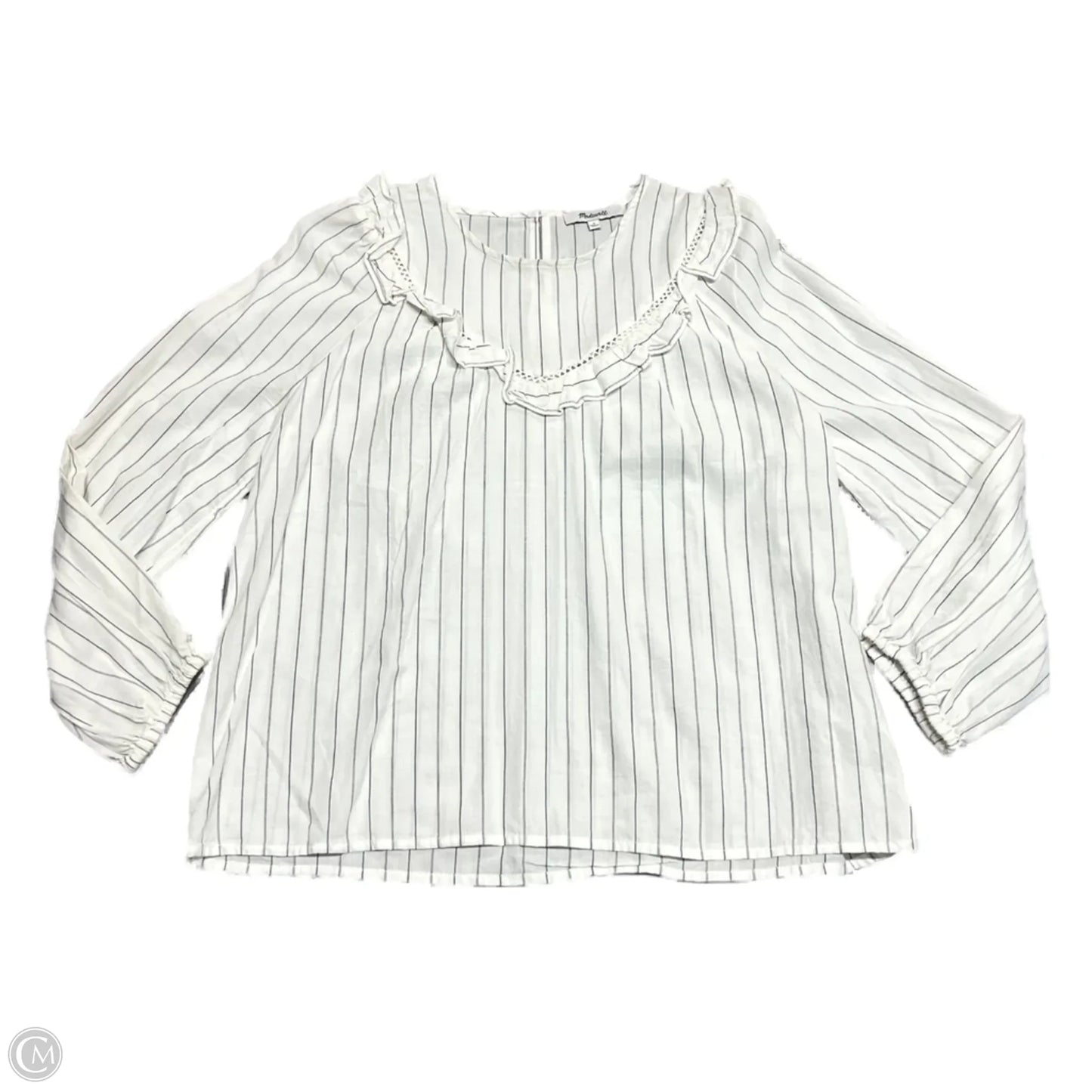 Top Long Sleeve By Madewell In Blue & Cream, Size: S