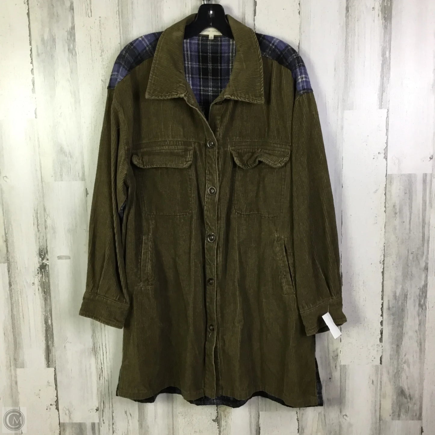 Jacket Shirt By Clothes Mentor In Blue & Brown, Size: L