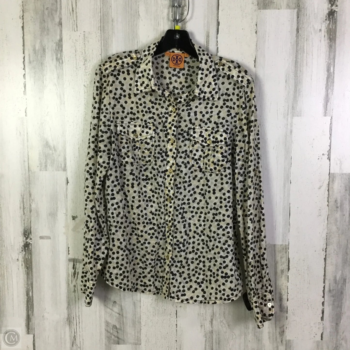 Blouse Designer By Tory Burch In Black & Brown, Size: L