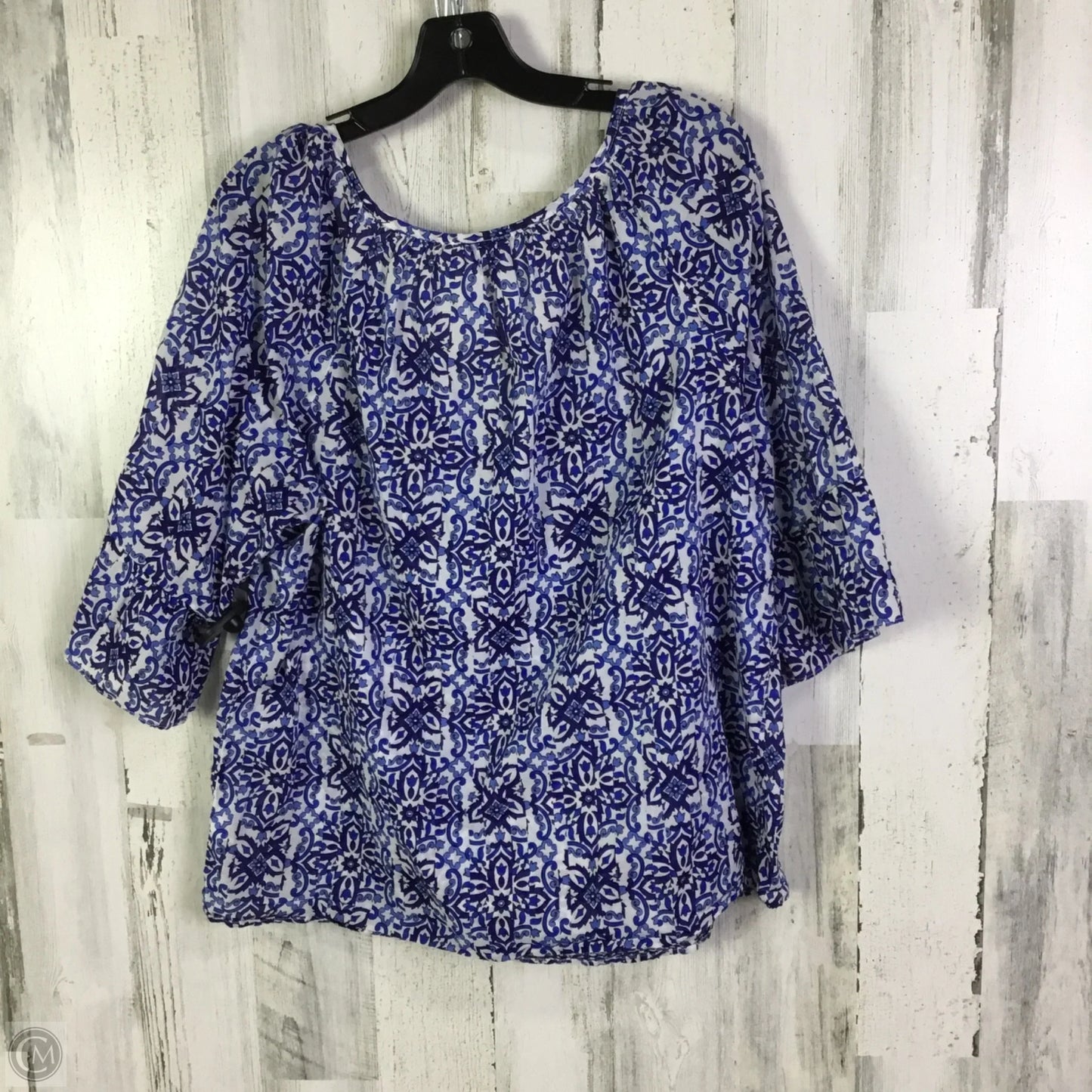 Top 3/4 Sleeve Designer By Milly In Blue & White, Size: L