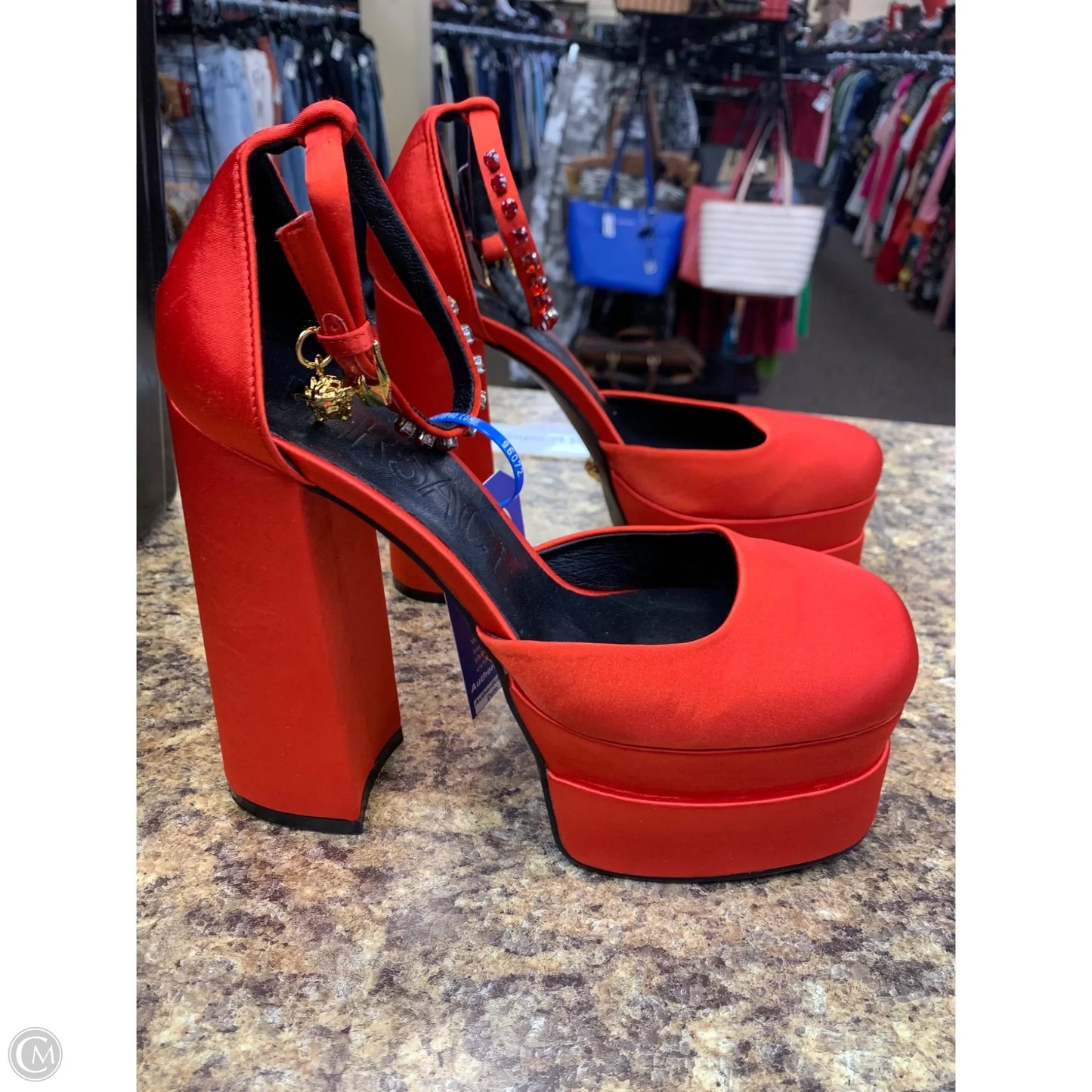 Shoes Luxury Designer By Versace In Red, Size: 11