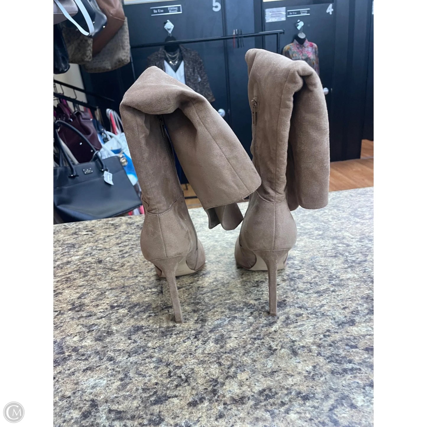 Boots Knee Heels By Nine West In Beige, Size: 8.5