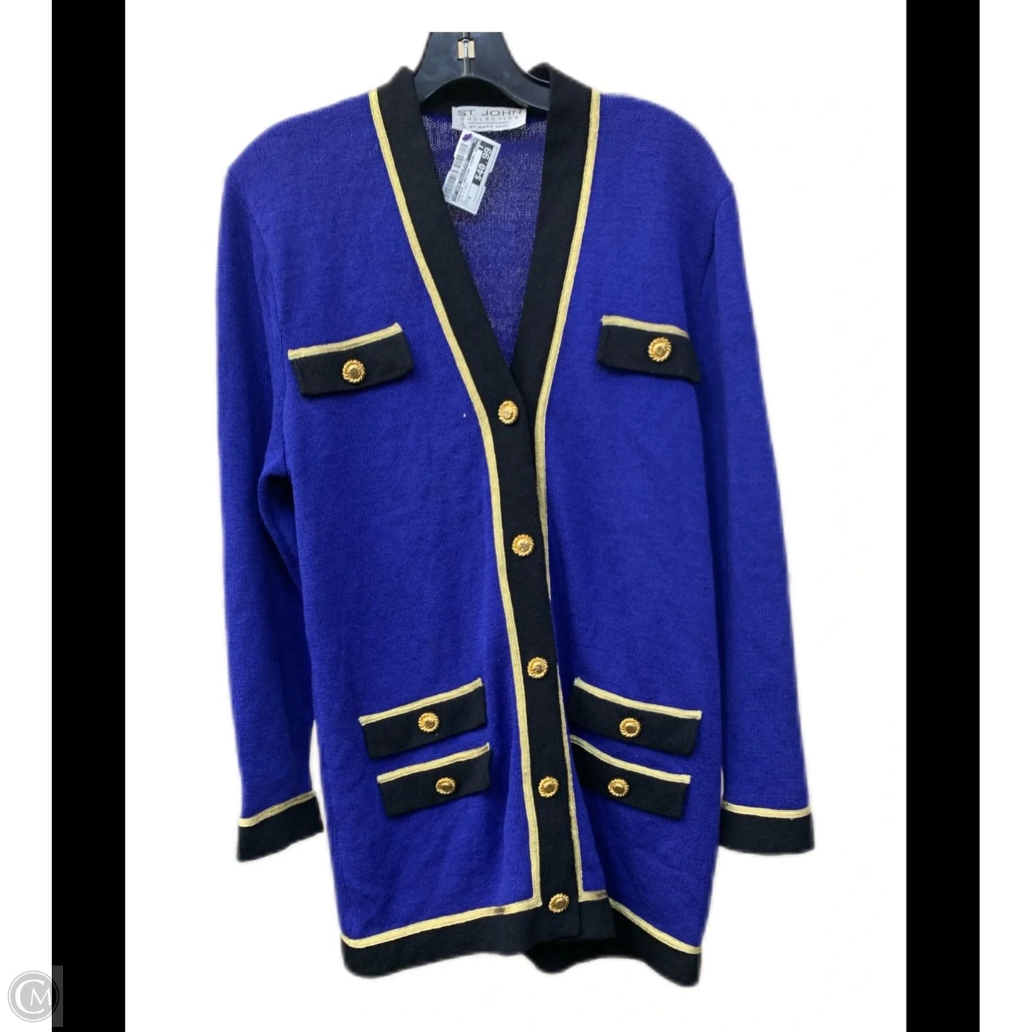 Sweater Cardigan Luxury Designer By St John Collection In Blue & Gold, Size: M