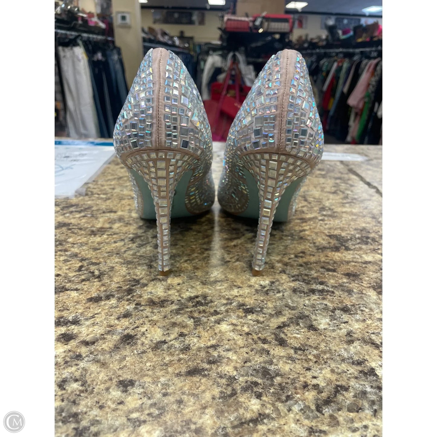 Shoes Heels Stiletto By Betsey Johnson In Silver, Size: 8.5