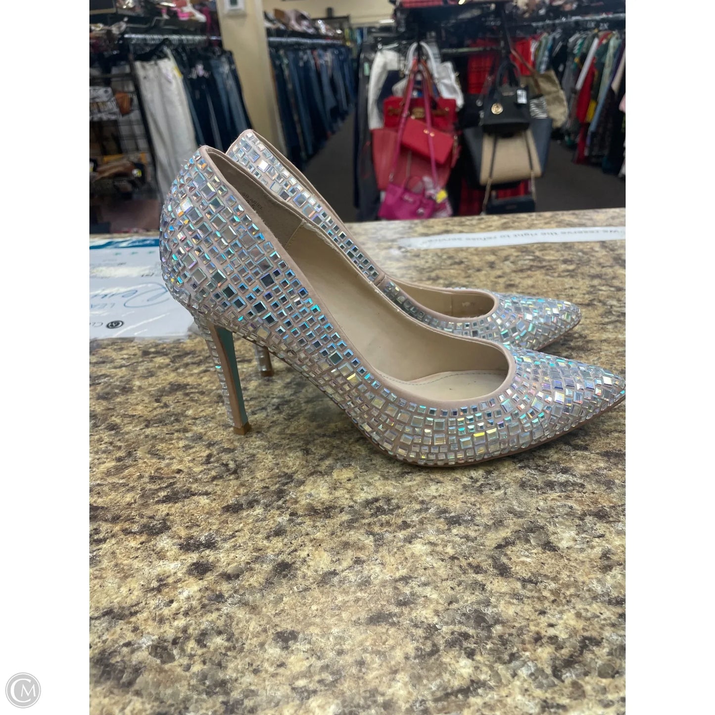 Shoes Heels Stiletto By Betsey Johnson In Silver, Size: 8.5