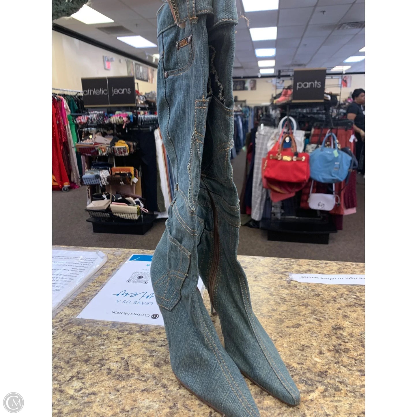 Boots Ankle Heels By Paprika In Blue Denim, Size: 9