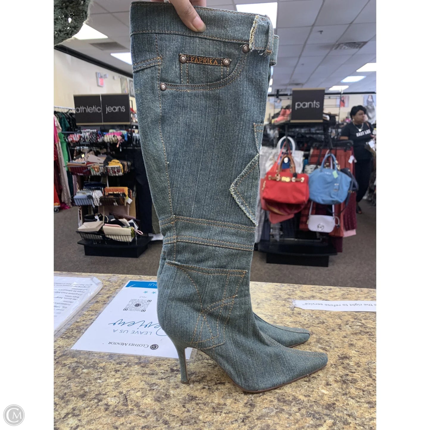 Boots Ankle Heels By Paprika In Blue Denim, Size: 9