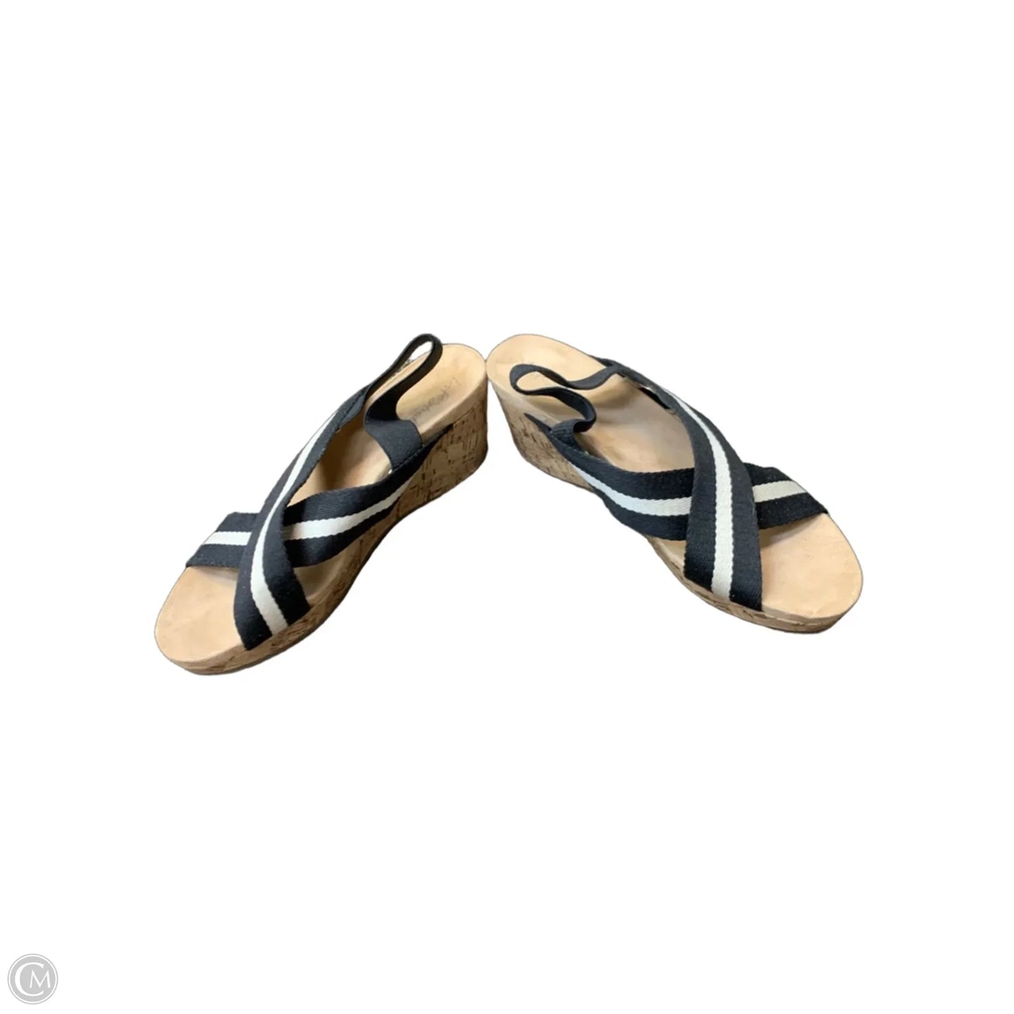 Sandals Heels Wedge By Life Stride In Black & Cream, Size: 11