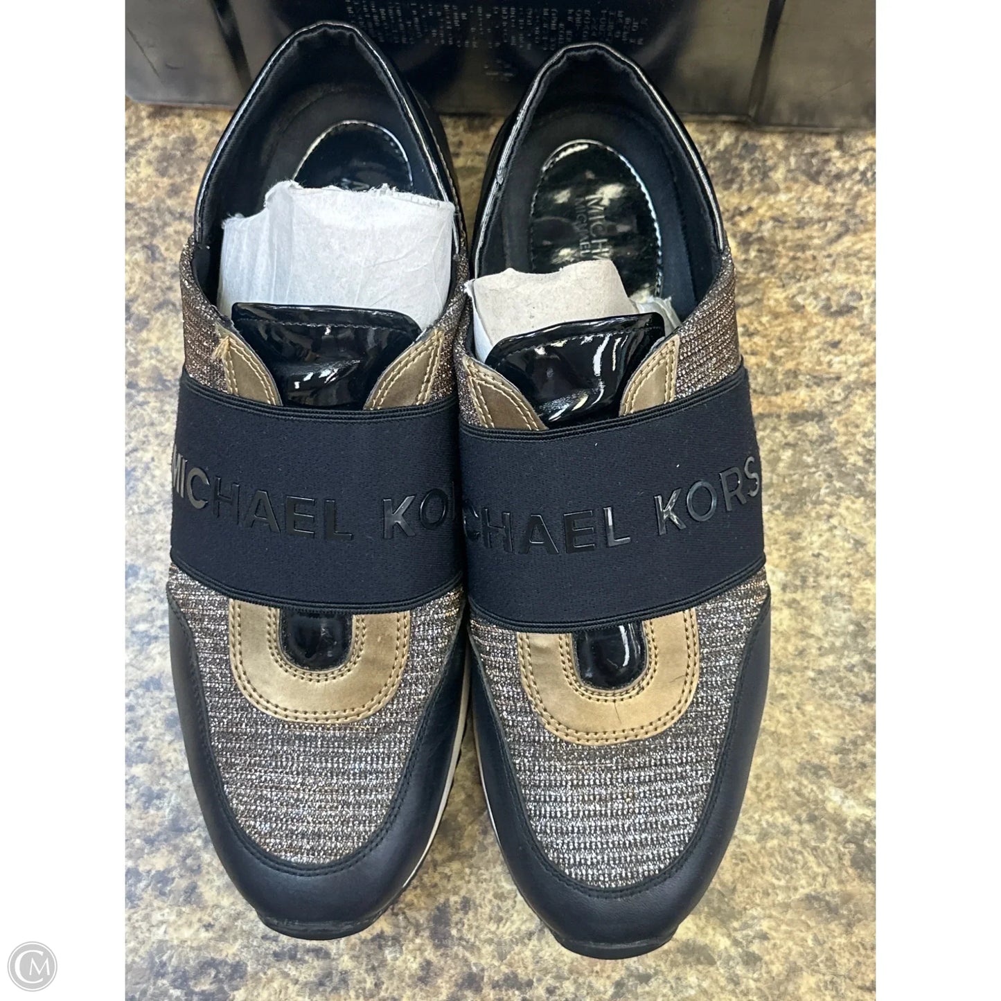 Shoes Athletic By Michael By Michael Kors In Black & Gold, Size: 9