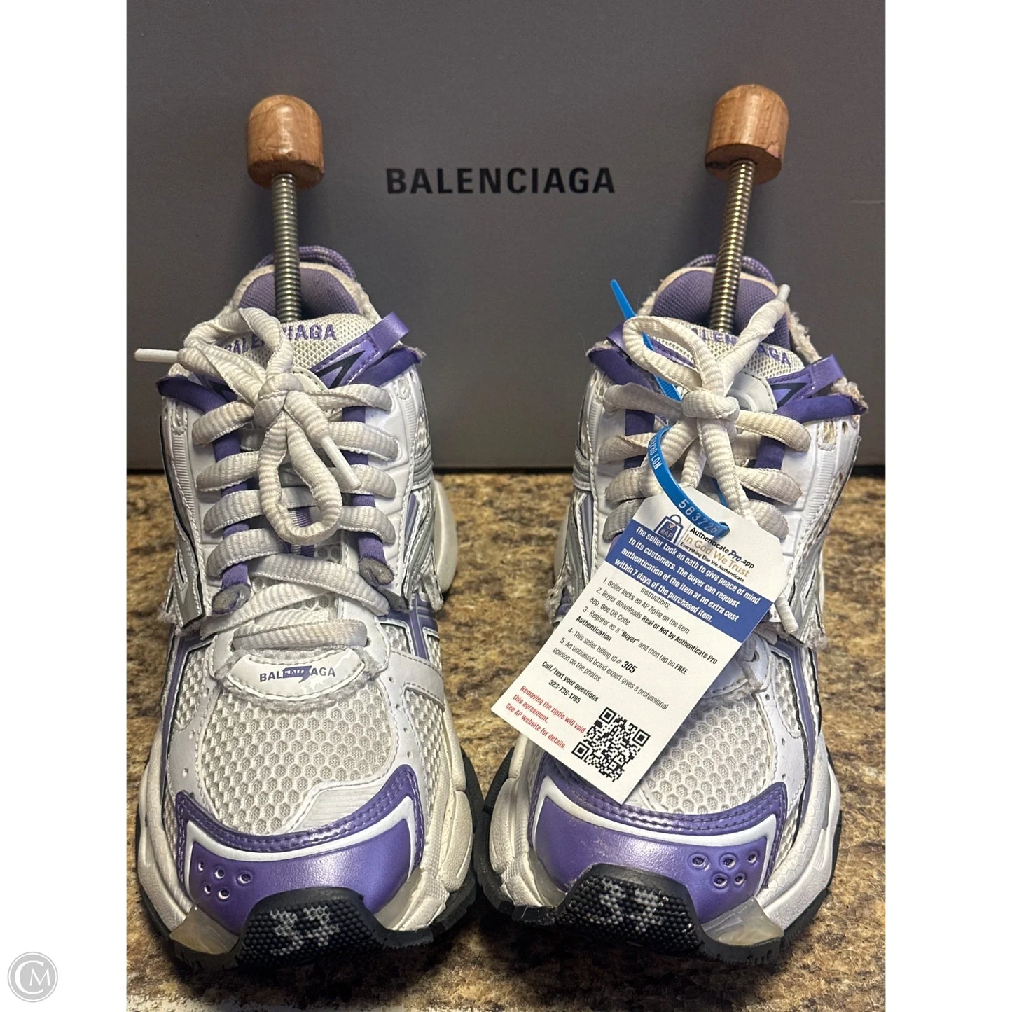 Shoes Luxury Designer By Balenciaga In Purple & Yellow, Size: 6.5