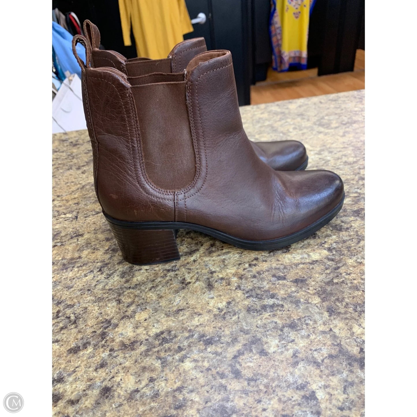 Boots Ankle Heels By Clarks In Brown, Size: 8