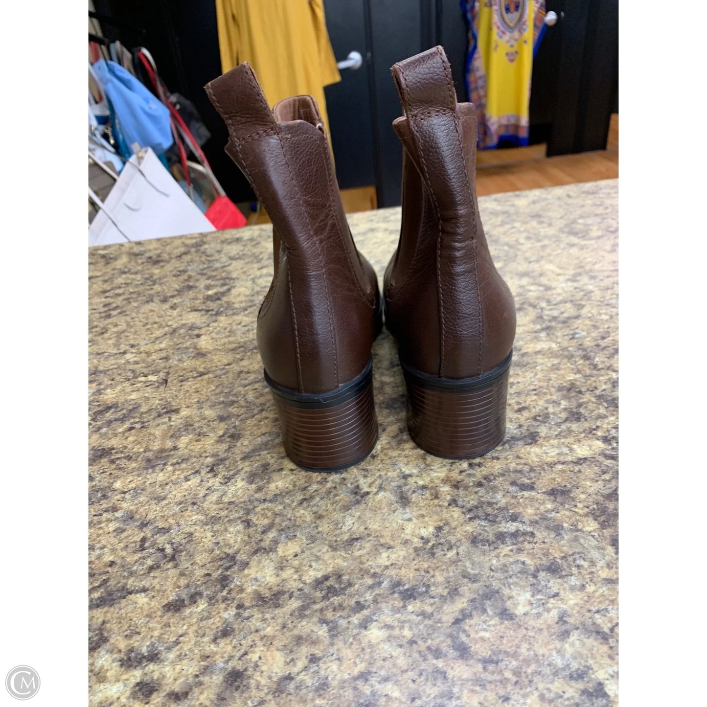 Boots Ankle Heels By Clarks In Brown, Size: 8