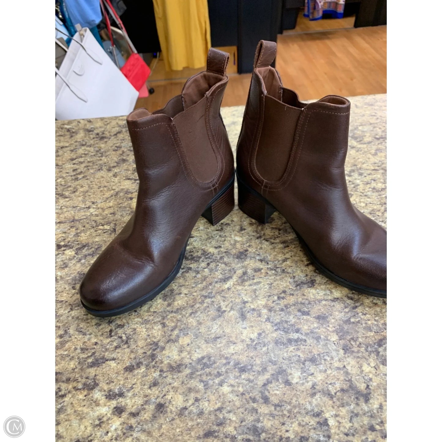 Boots Ankle Heels By Clarks In Brown, Size: 8