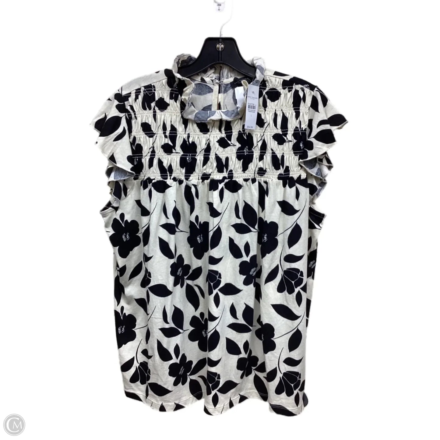 Top Short Sleeve By Ann Taylor In Black & Cream, Size: L