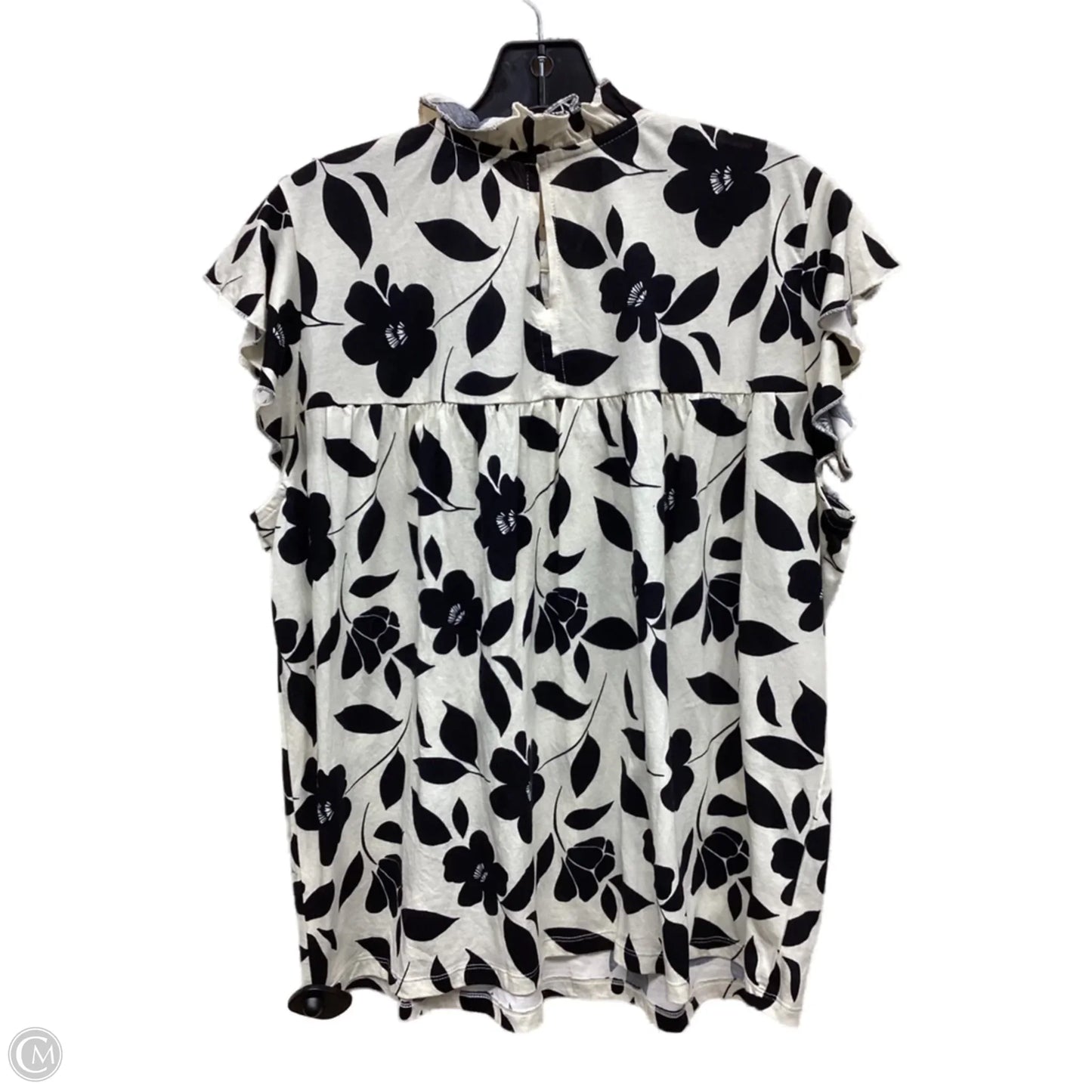 Top Short Sleeve By Ann Taylor In Black & Cream, Size: L