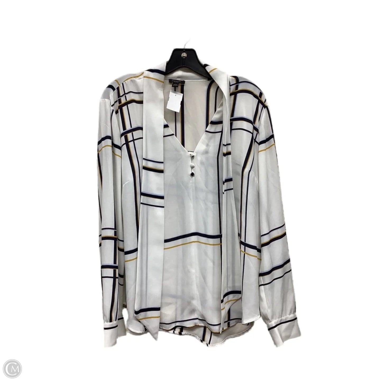 Top Long Sleeve By Ann Taylor In Blue & White, Size: L