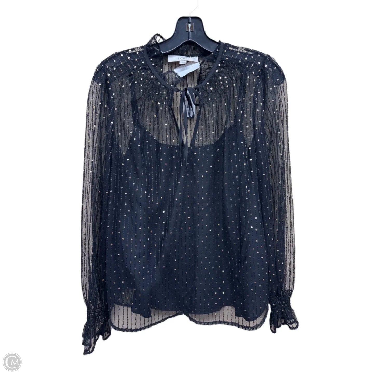 Top Long Sleeve By Loft In Black & Gold, Size: S