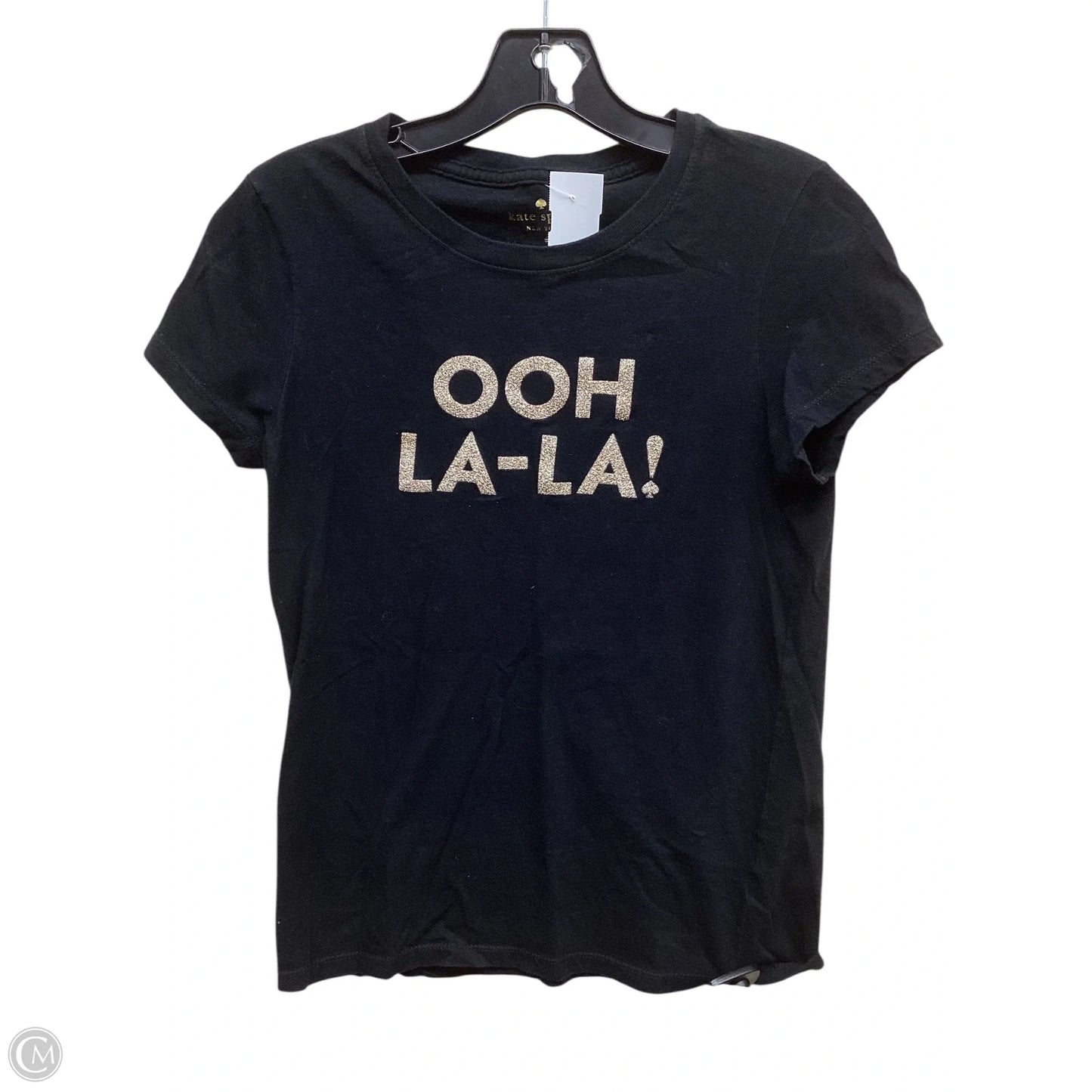 Top Short Sleeve Designer By Kate Spade In Black & Gold, Size: S