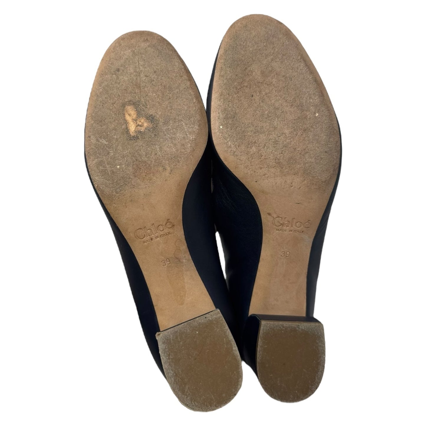 Scalloped Block Heel Shoes Luxury Designer By Chloe In Navy, Size: 9 (IT 39)