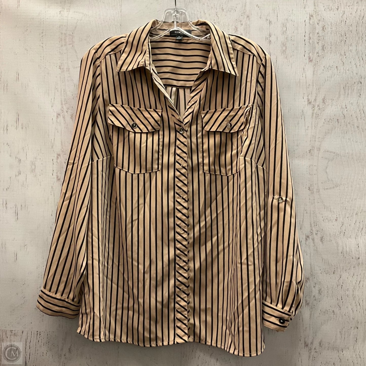 Blouse Long Sleeve By Elementz In Black & Cream, Size: 1x