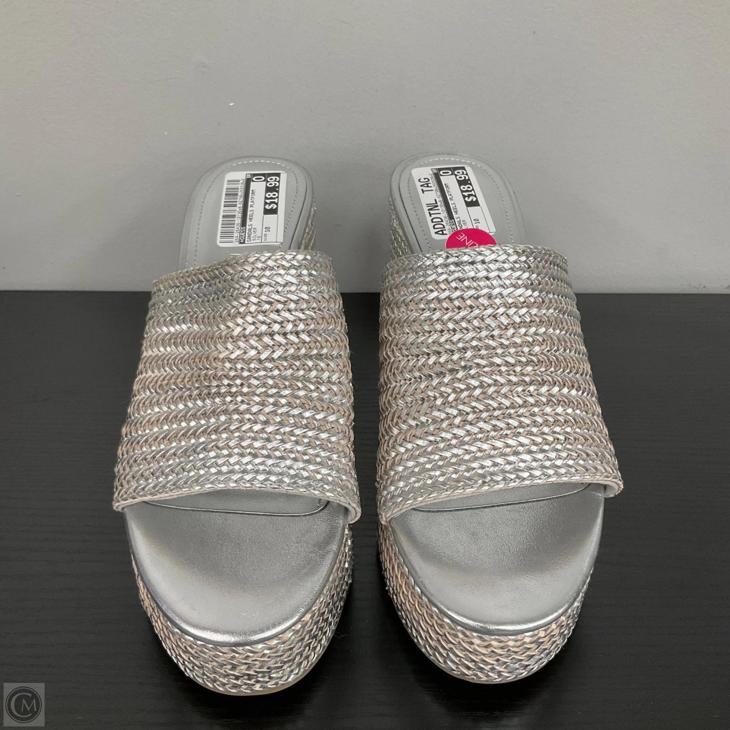 Sandals Heels Platform By Guess In Silver, Size: 10