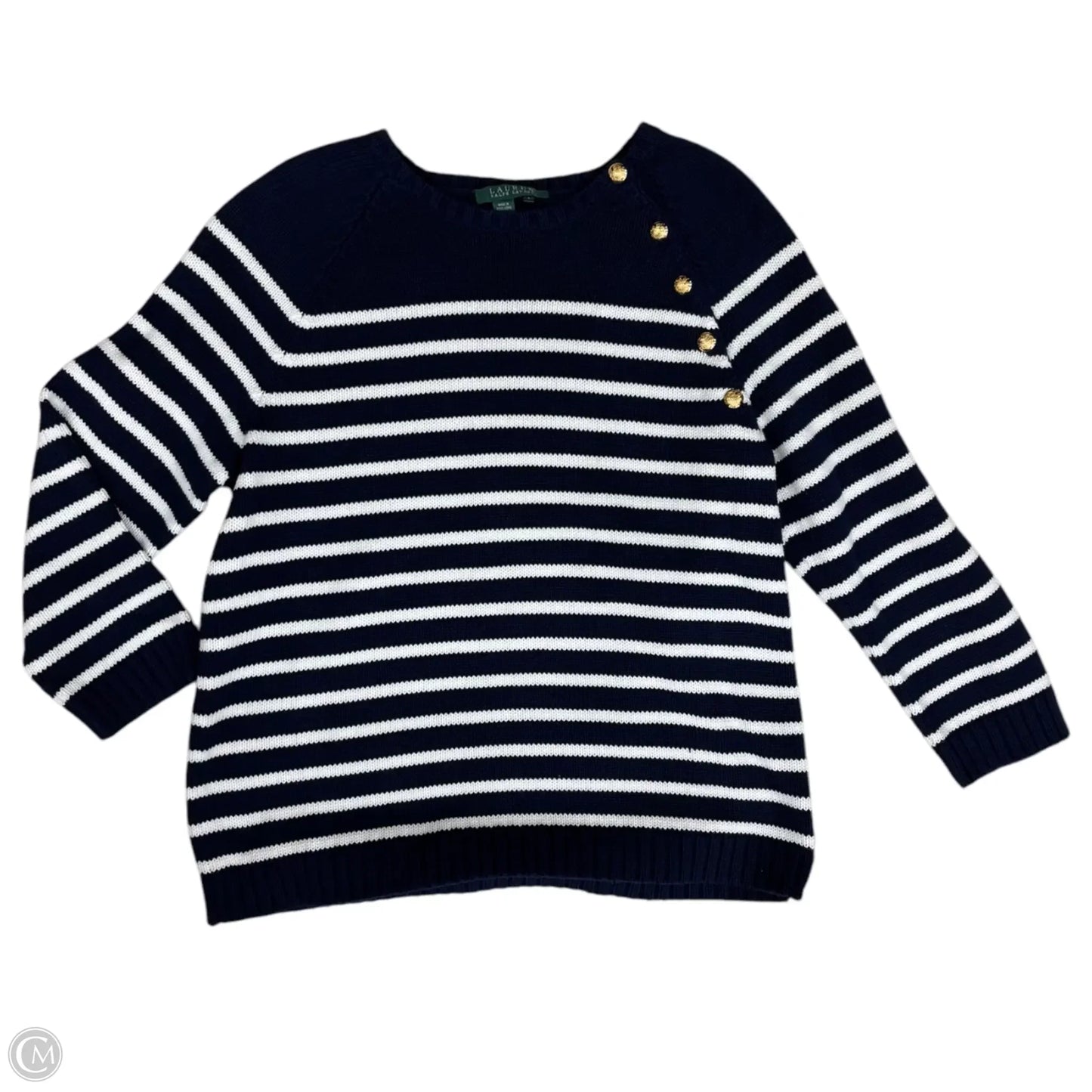 Sweater By Lauren By Ralph Lauren In Blue & White, Size: L