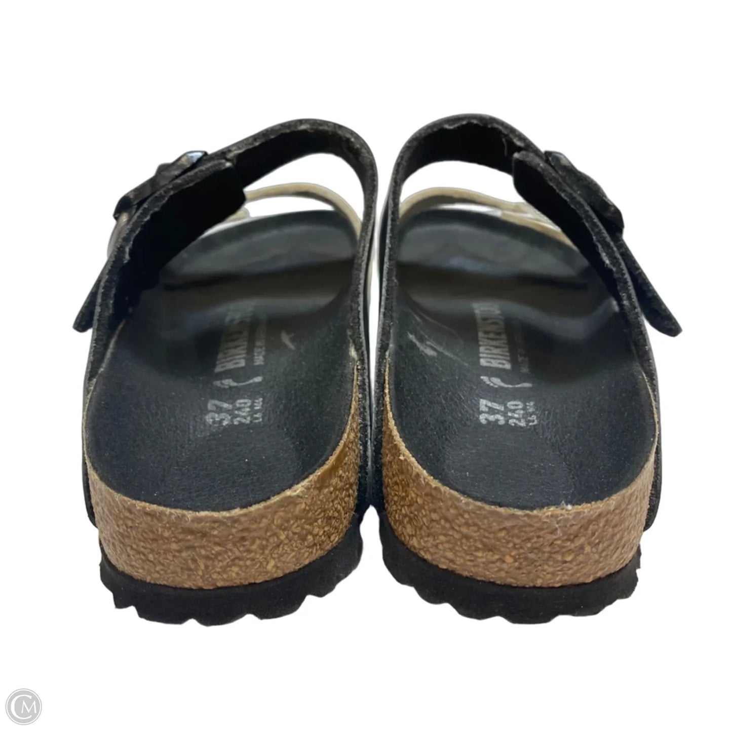 Sandals Flats By Birkenstock In Black & White, Size: 6.5