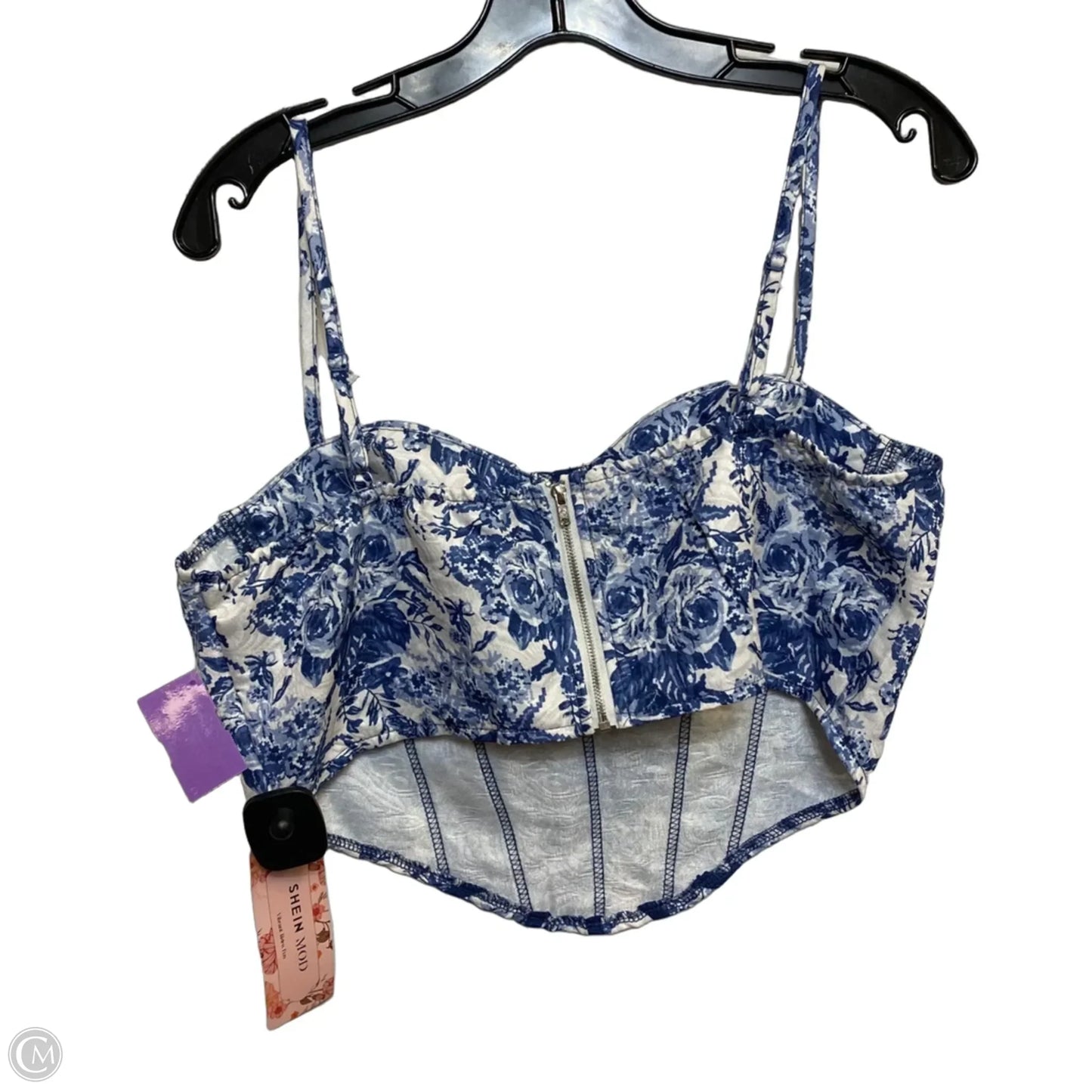 Top Sleeveless By Shein In Blue & White, Size: L