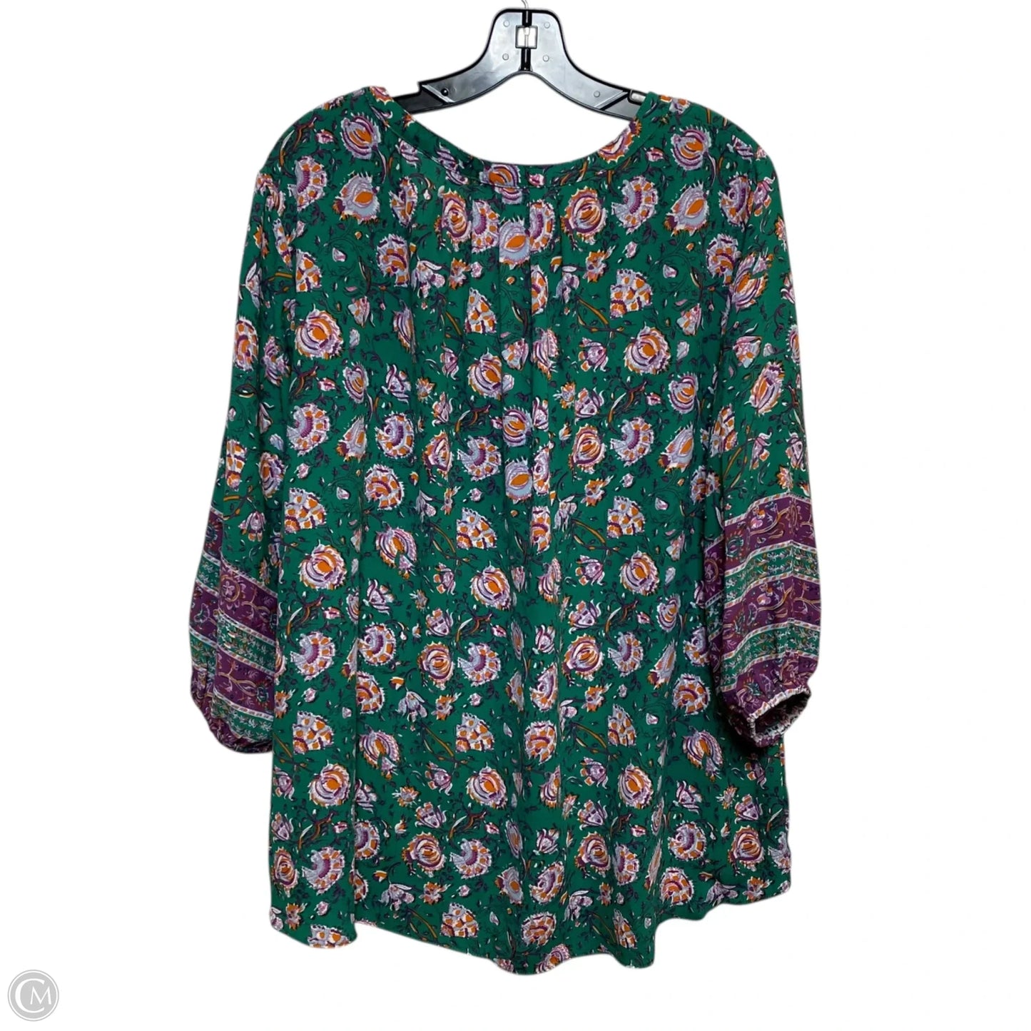 Top 3/4 Sleeve By Tahari In Green & Purple, Size: 2x