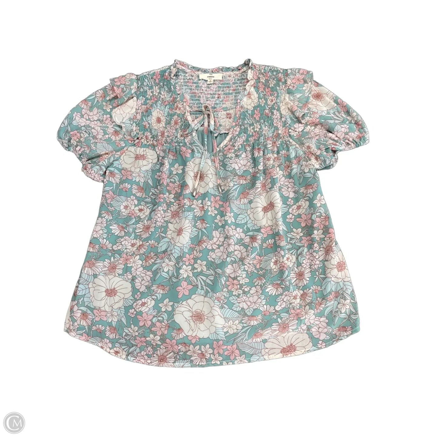 Blouse Short Sleeve By Entro In Green & Pink, Size: S
