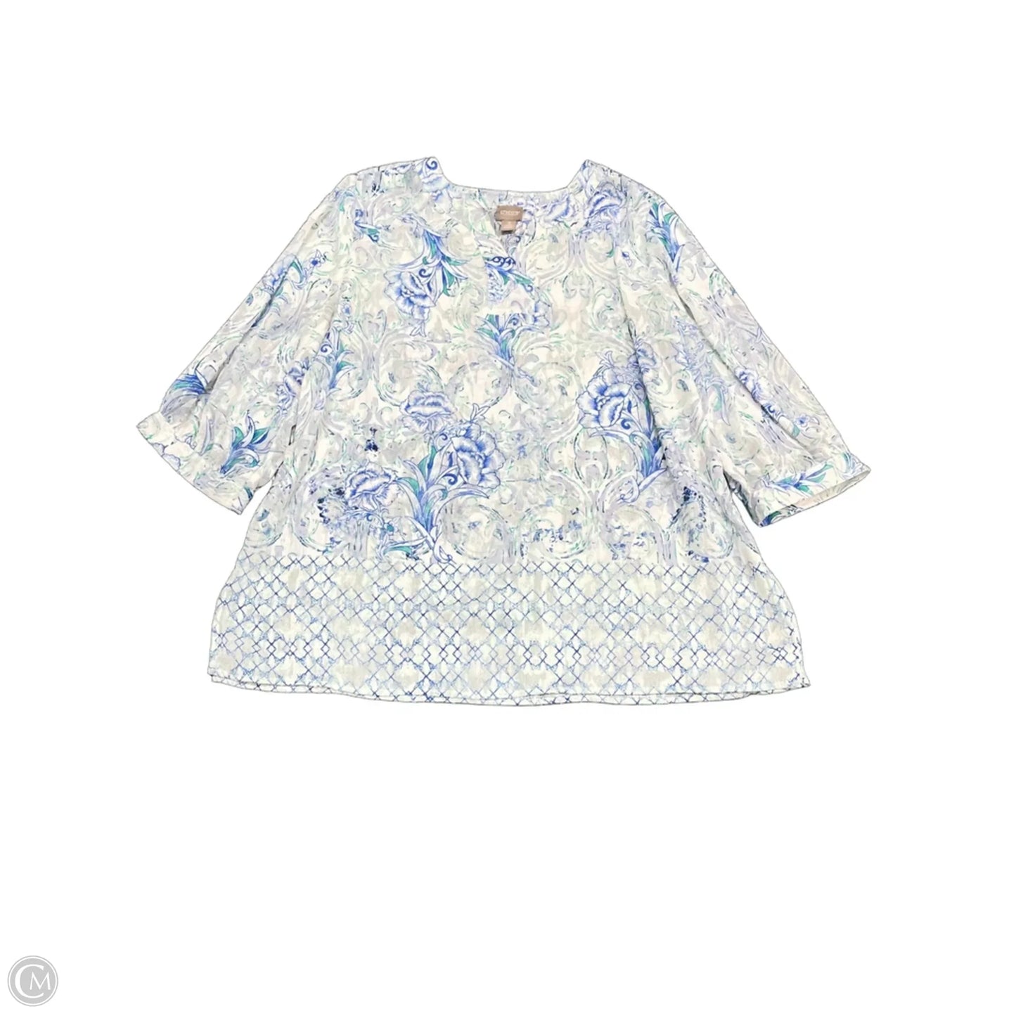 Blouse 3/4 Sleeve By Chicos In Blue & Green, Size: Xl