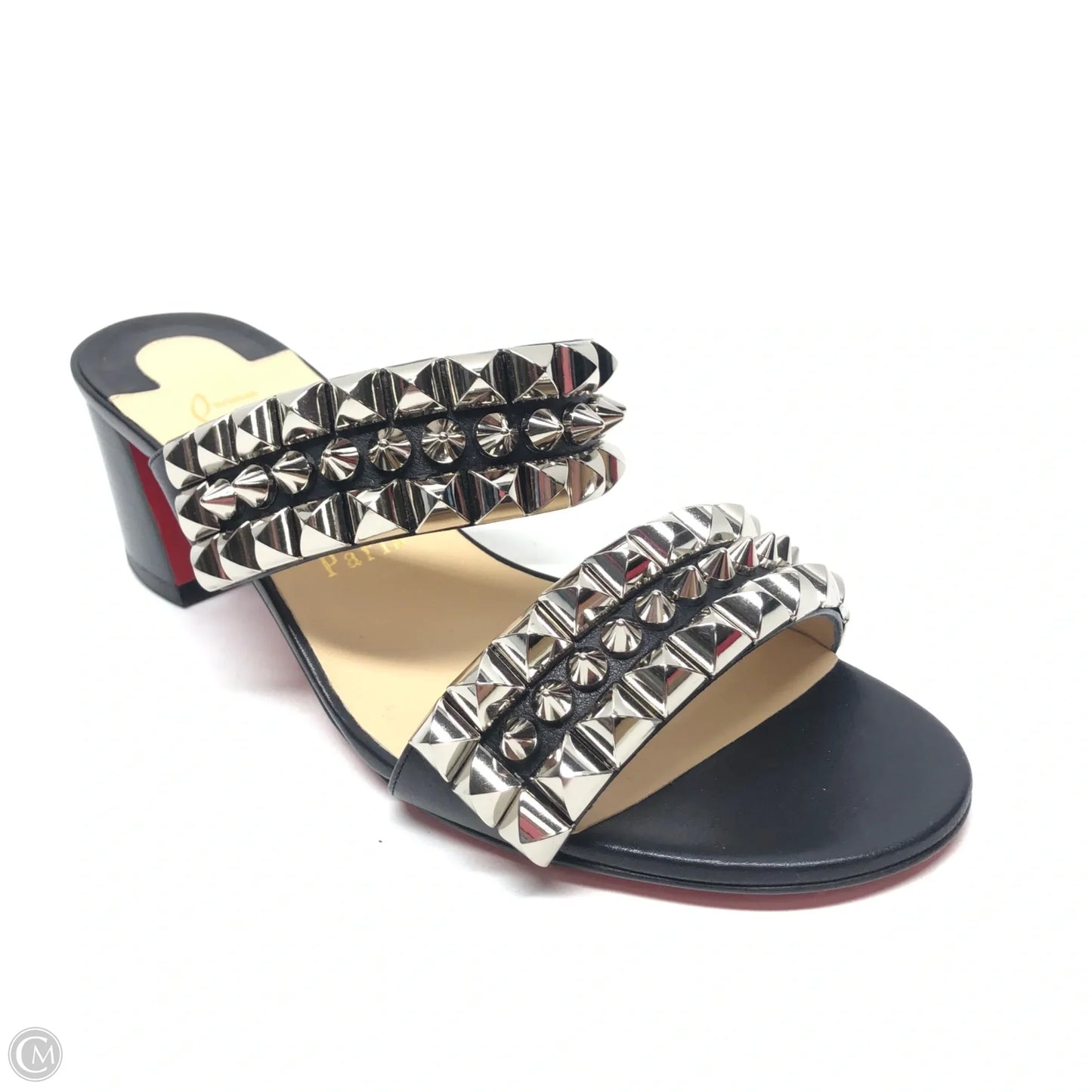 Shoes Luxury Designer By Christian Louboutin In Black & Silver, Size: 8